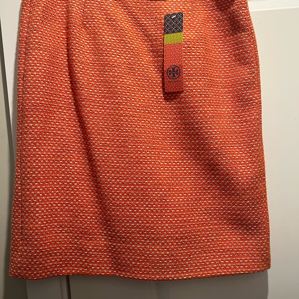 Tory Burch Orange Textured Pencil Skirt